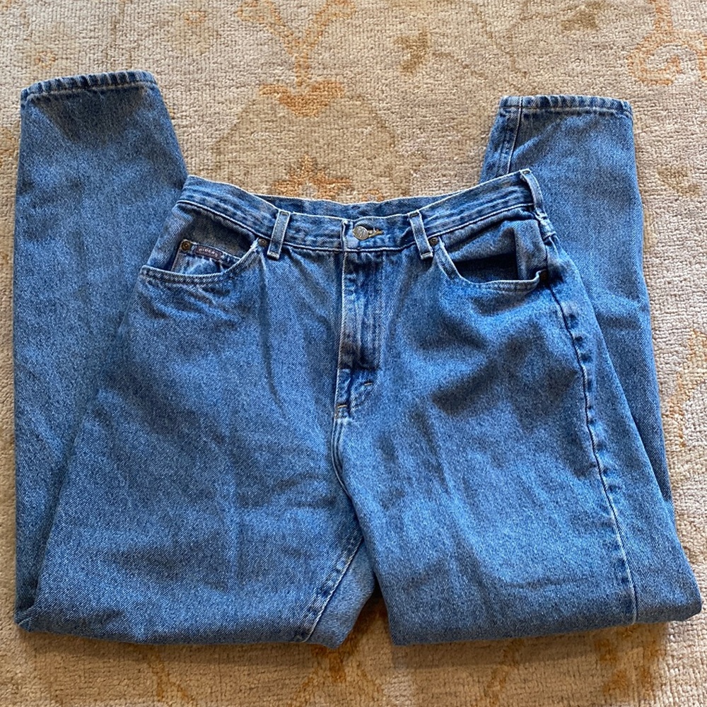 90s vintage mom jeans riders by lee straight leg hi- waisted light wash
